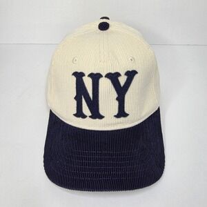 NEW Mad Engine NY Corduroy Snapback Hat Mens OSFM Cream Navy Vintage Style Cap